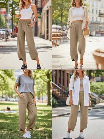 Trendy Queen Women's Harem Pants Summer Capri Palazzo Wide Leg Casual Barrel Sweatpants Baggy Slacks with Pockets in Saudi Arabia