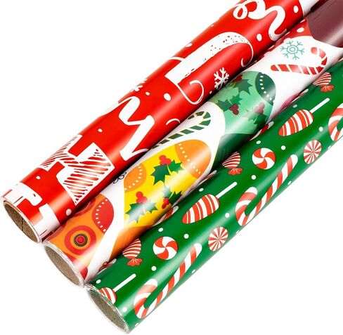Lyforpyton 17" Christmas Wrapping Paper Rolls Total of 3 Rolls 9 feet per Roll in Kuwait
