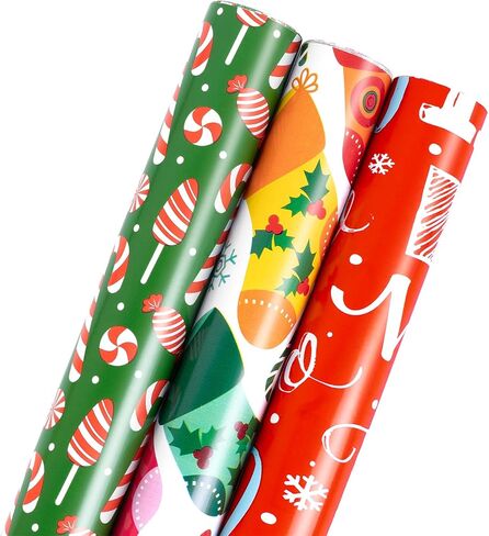 Lyforpyton 17" Christmas Wrapping Paper Rolls Total of 3 Rolls 9 feet per Roll in Kuwait