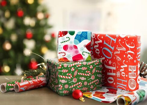 Lyforpyton 17" Christmas Wrapping Paper Rolls Total of 3 Rolls 9 feet per Roll in Kuwait