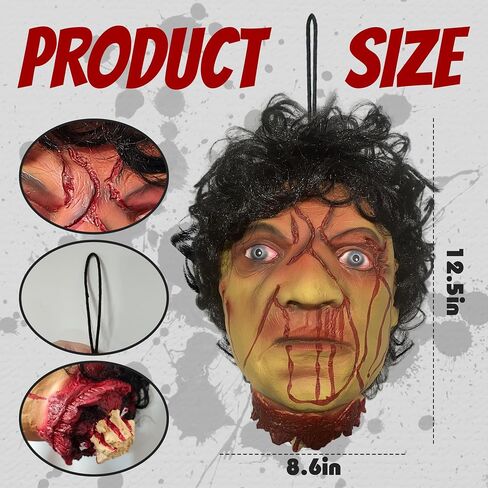 KHC-KHF Halloween-Props Bloody Cut Off Corpse Head Prop Life-Size Halloween Scary Hanging Severed Zombie Outdoor Indoor Decoration Haunted Houses Party Supply in Saudi Arabia