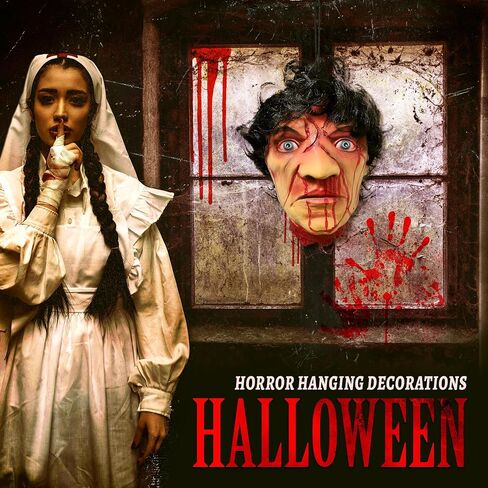 KHC-KHF Halloween-Props Bloody Cut Off Corpse Head Prop Life-Size Halloween Scary Hanging Severed Zombie Outdoor Indoor Decoration Haunted Houses Party Supply in Saudi Arabia