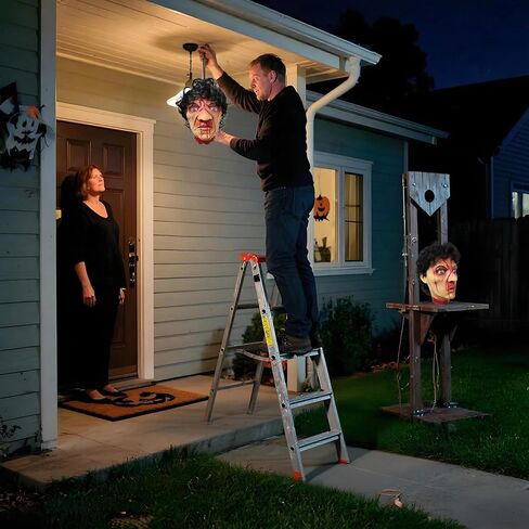 KHC-KHF Halloween-Props Bloody Cut Off Corpse Head Prop Life-Size Halloween Scary Hanging Severed Zombie Outdoor Indoor Decoration Haunted Houses Party Supply in Saudi Arabia