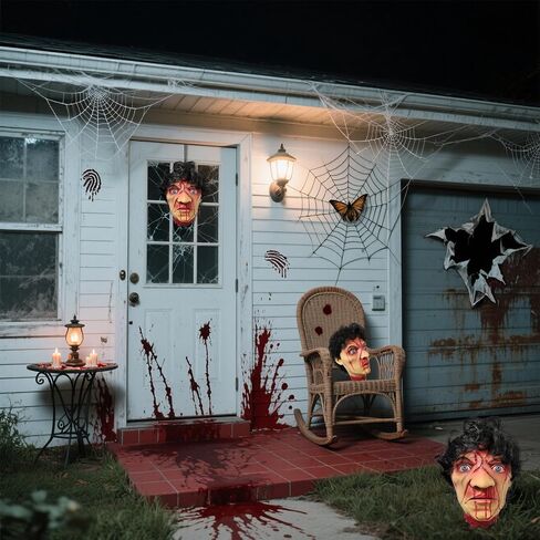 KHC-KHF Halloween-Props Bloody Cut Off Corpse Head Prop Life-Size Halloween Scary Hanging Severed Zombie Outdoor Indoor Decoration Haunted Houses Party Supply in Saudi Arabia