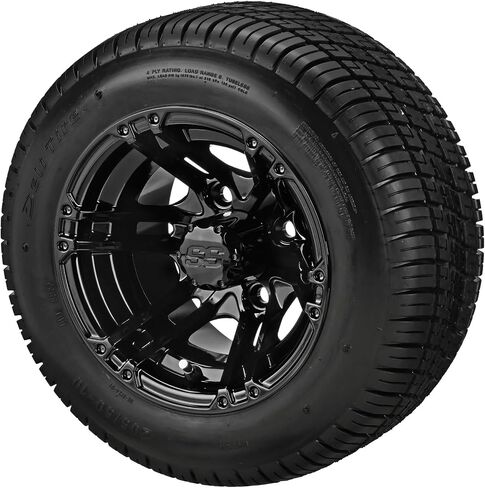 RM Cart 10" Yukon Black/Machined on 205/50-10 Deli Golf Cart Tire Set (Set of 4), Golf Cart Tires and Wheels Combo, Durable and Fits Standard Lug Nuts, Assembled Before Shipping in Saudi Arabia