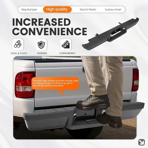 HECASA Rear Step Bumper Compatible with 1993-2011 Ford Ranger Fleetside/Styleside Supercrew FO1102306 W/Brackets & LED Lights w/o Parking Aid Sensor Holes Black in Saudi Arabia