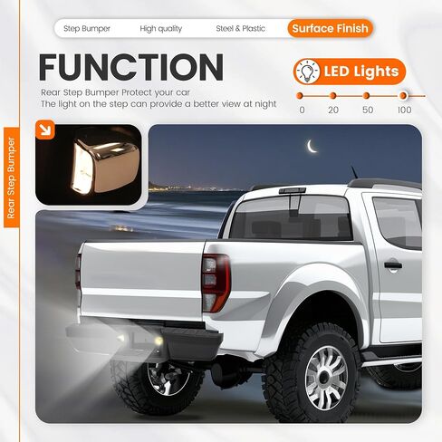 HECASA Rear Step Bumper Compatible with 1993-2011 Ford Ranger Fleetside/Styleside Supercrew FO1102306 W/Brackets & LED Lights w/o Parking Aid Sensor Holes Black in Saudi Arabia
