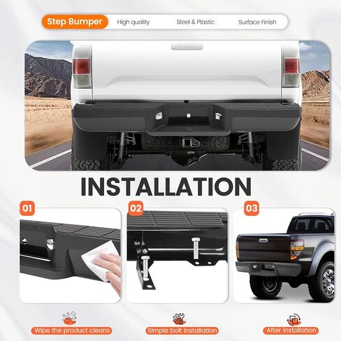 HECASA Rear Step Bumper Compatible with 1993-2011 Ford Ranger Fleetside/Styleside Supercrew FO1102306 W/Brackets & LED Lights w/o Parking Aid Sensor Holes Black in Saudi Arabia