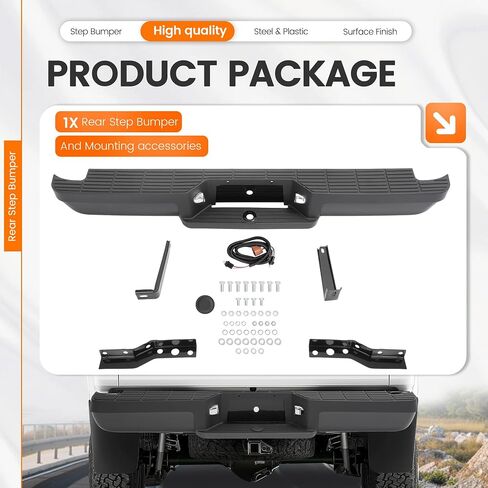 HECASA Rear Step Bumper Compatible with 1993-2011 Ford Ranger Fleetside/Styleside Supercrew FO1102306 W/Brackets & LED Lights w/o Parking Aid Sensor Holes Black in Saudi Arabia