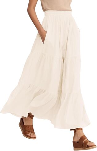 Urban CoCo Women’s Summer Boho Flowy Tiered A-Line Maxi Skirt Elastic Waist Ruffle Beach Long Skirts with Pockets in Saudi Arabia