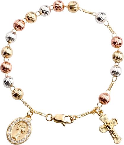 6mm Gold Plated Beads Catholic Guadalupe Crucifix Charm Rosary Bracelet for Women with Gift Box in Saudi Arabia