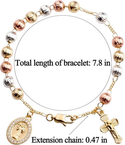 6mm Gold Plated Beads Catholic Guadalupe Crucifix Charm Rosary Bracelet for Women with Gift Box in Saudi Arabia