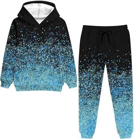 Belovecol Boys Hoodie Pant مجموعة ثلاثية الأبعاد طباعة من النوع الثقيل من النوع الثقيل بدلة ملابس 2 قطعة مجموعة من 5-14 سنوات in Kuwait
