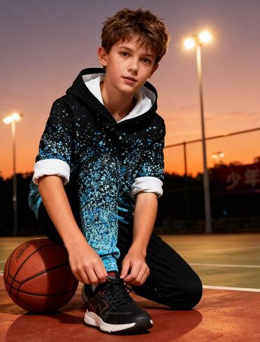 Belovecol Boys Hoodie Pant مجموعة ثلاثية الأبعاد طباعة من النوع الثقيل من النوع الثقيل بدلة ملابس 2 قطعة مجموعة من 5-14 سنوات in Kuwait