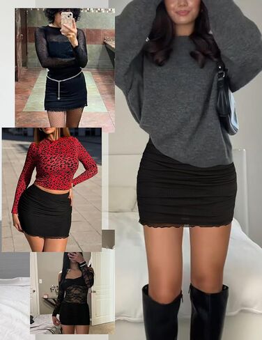 Avidlove المرأة مثير تنورة Ruched Bodycon طبقة مزدوجة نادي تنورة الخس تقليم تنورة مكتب تنورة تنورة صغيرة in Kuwait