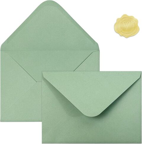 50 PCS Sage Green A7 Envelopes with Stickers, 5x7 Envelopes for Greeting Cards, Great for Invitations, Wedding Invitation, Birthday, Baby Shower, Graduation in Kuwait
