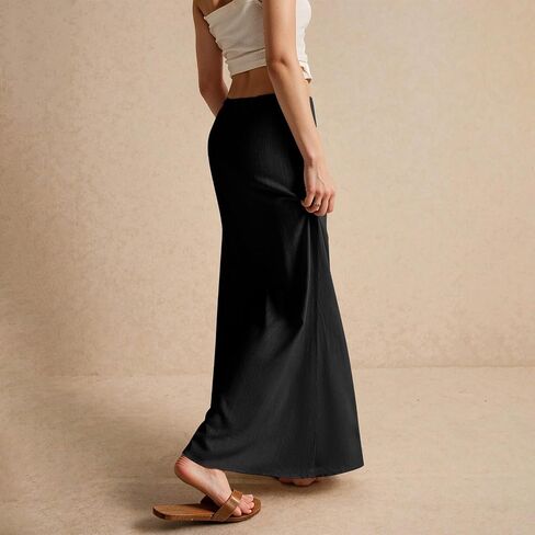Kvor Linen Maxi Skirt for Women Beach Vacation Drawstring Elastic Waist Flowy Summer Skirt Lightweight Boho Long Skirt in Kuwait