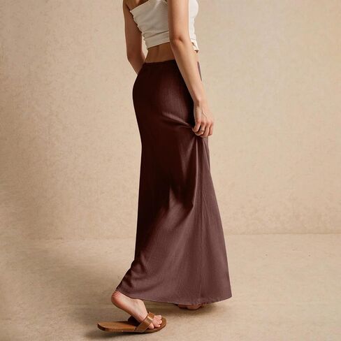 Kvor Linen Maxi Skirt for Women Beach Vacation Drawstring Elastic Waist Flowy Summer Skirt Lightweight Boho Long Skirt in Kuwait