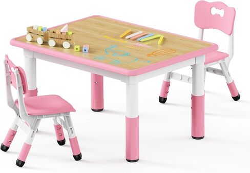 Brelley Kids Table and 2 Chairs Set, Height Adjustable Toddler Desk 31.5" L x 23.6" W and Chair Set, Graffiti Desktop, Classroom/Daycare/Home, Children Multi-Activity Table for Ages 2-8 in Kuwait