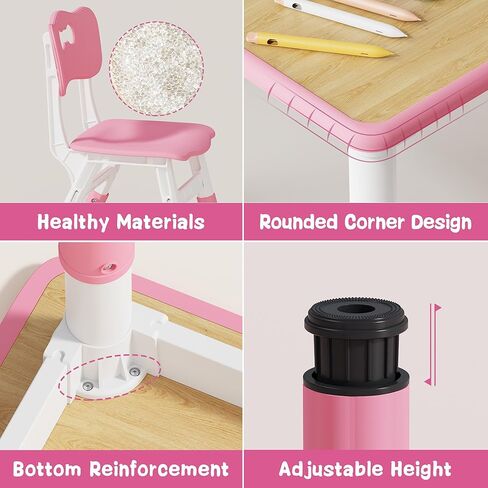 Brelley Kids Table and 2 Chairs Set, Height Adjustable Toddler Desk 31.5" L x 23.6" W and Chair Set, Graffiti Desktop, Classroom/Daycare/Home, Children Multi-Activity Table for Ages 2-8 in Kuwait