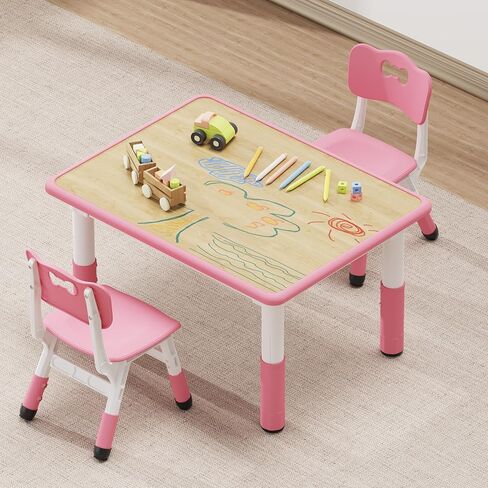 Brelley Kids Table and 2 Chairs Set, Height Adjustable Toddler Desk 31.5" L x 23.6" W and Chair Set, Graffiti Desktop, Classroom/Daycare/Home, Children Multi-Activity Table for Ages 2-8 in Kuwait