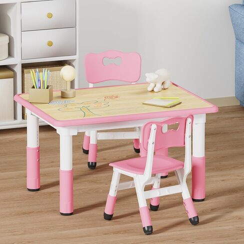 Brelley Kids Table and 2 Chairs Set, Height Adjustable Toddler Desk 31.5" L x 23.6" W and Chair Set, Graffiti Desktop, Classroom/Daycare/Home, Children Multi-Activity Table for Ages 2-8 in Kuwait