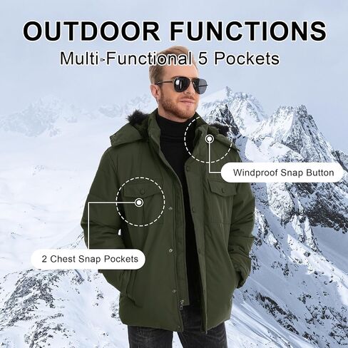 CHEXPEL Mens Winter Jacket Puffy Parka Jacket with Fur Hood Waterproof & Windproof Long Winter Coat Fleece Lined Men Jacket in Saudi Arabia