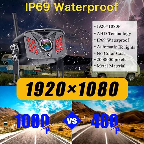 7-Inch Wireless Backup Camera for Truck - 4 Channel, DVR Recording, HD 1080P, Night Vision, IP69 Waterproof, Easy Installation for Trucks, Pickup, Trailer, Cars - Parking Safety & Towing Assistance in Kuwait