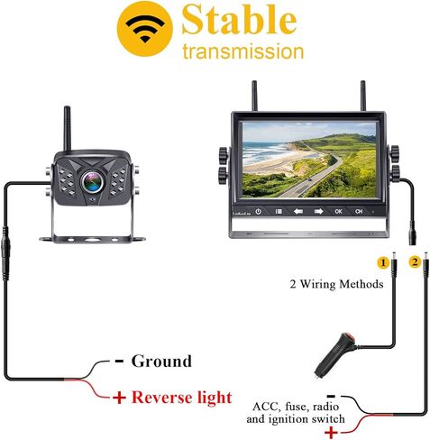 7-Inch Wireless Backup Camera for Truck - 4 Channel, DVR Recording, HD 1080P, Night Vision, IP69 Waterproof, Easy Installation for Trucks, Pickup, Trailer, Cars - Parking Safety & Towing Assistance in Kuwait