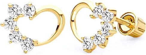 14k Yellow Gold Journey Heart Stud Earrings with Screw Back in Saudi Arabia