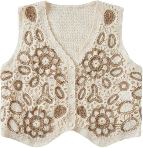 Verdusa Women's Button Front Vest V Neck Sleeveless Knit Crochet Sweater Vest in Saudi Arabia