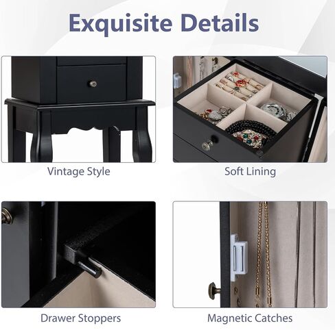 Giantex Jewelry Cabinet Armoire Chest مع 4 أدراج ، مرآة أعلى ، مقصورات تخزين أعلى ، أبواب جانبية مع 8 خطافات قلادة ، رففين ، صندوق منظم المجوهرات الأبيض للبنات للبنات in Saudi Arabia