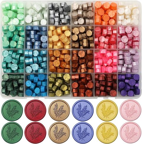 1200pcs متنوع حبات شمع الشمع ، حبات الختم متعددة الألوان لختم ختم الشمع ، ديكور لدعوة الزفاف المظروف وختم رسالة الختم (مجموعة 2) in Kuwait