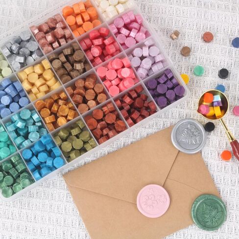 1200pcs متنوع حبات شمع الشمع ، حبات الختم متعددة الألوان لختم ختم الشمع ، ديكور لدعوة الزفاف المظروف وختم رسالة الختم (مجموعة 2) in Kuwait