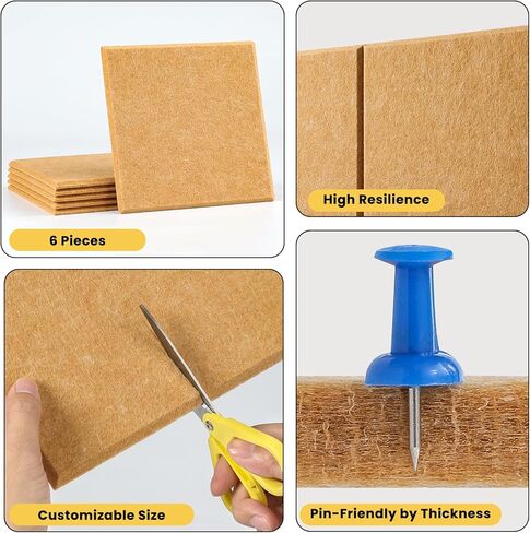 Cork Board for Wall 18''×27'', 6 Pack Black Bulletin Boards, Felt Wall Tiles with Pushpins, Cork Board for Office, School and Home, Pin Board for Walls, Felt Board for Office Decor in Kuwait