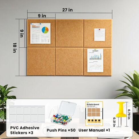 Cork Board for Wall 18''×27'', 6 Pack Black Bulletin Boards, Felt Wall Tiles with Pushpins, Cork Board for Office, School and Home, Pin Board for Walls, Felt Board for Office Decor in Kuwait