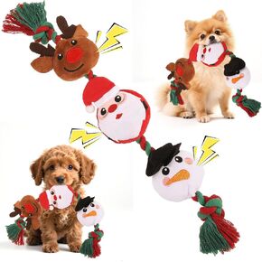 EXPAWLORER Halloween Dog Squeaky Toy - Interactive Doggie Rope Toy with Squeaker, Tug of War Pull Rope Teeth Cleaning, Tough Cotton Chew Toys for Small Medium Large Dogs Puppies Skull+Pumpkin+Devil in Kuwait