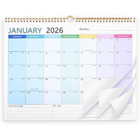 2026-2027 التقويم ، تقويم الحائط 18 شهرًا من يناير 2026 إلى يونيو 2027 ، تقويم معلق مع ورق سميك ، 14.5 "× 11.4" ، تواريخ جوليان ، ملزمة مزدوجة ، حلقة معلقة (ملونة) in Kuwait