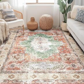 BESTSWEETIE 8x10 Area Rugs Machine Washable No Pile Non Slip Vintage Rugs for Living Room&Bedroom&Dinning Room Bohemian Distressed Carpet Indoor,Blue in Kuwait