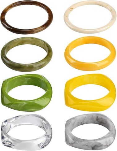8 Pcs Colorful Acrylic Resin Chunky Bangle Bracelets for Women, Punk Geometric Wristband Bracelet Jewelry Set in Saudi Arabia
