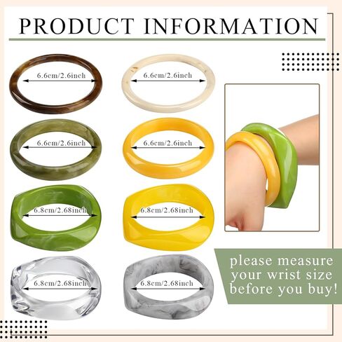 8 Pcs Colorful Acrylic Resin Chunky Bangle Bracelets for Women, Punk Geometric Wristband Bracelet Jewelry Set in Saudi Arabia