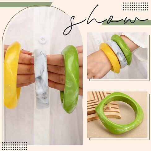 8 Pcs Colorful Acrylic Resin Chunky Bangle Bracelets for Women, Punk Geometric Wristband Bracelet Jewelry Set in Saudi Arabia