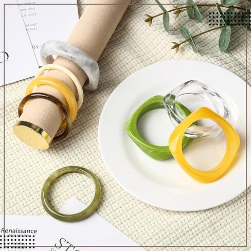 8 Pcs Colorful Acrylic Resin Chunky Bangle Bracelets for Women, Punk Geometric Wristband Bracelet Jewelry Set in Saudi Arabia