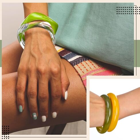 8 Pcs Colorful Acrylic Resin Chunky Bangle Bracelets for Women, Punk Geometric Wristband Bracelet Jewelry Set in Saudi Arabia