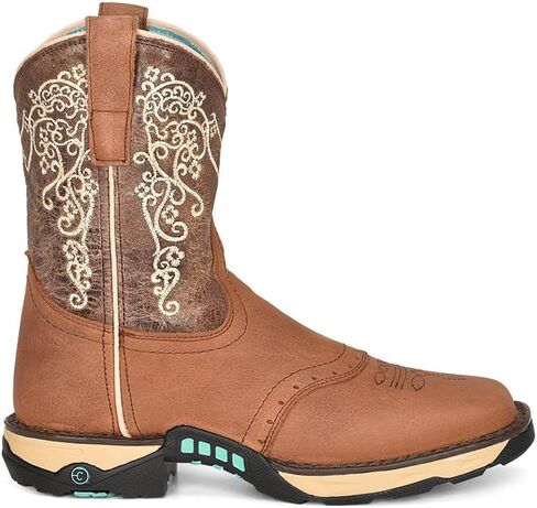 Corral Ladie's Tan Hydro Resist Saddle Vamp/Brown Top Farm & Ranch Dual Dual Density Sq Toe ، Rubber Sole ، Ranching W5006 in Saudi Arabia
