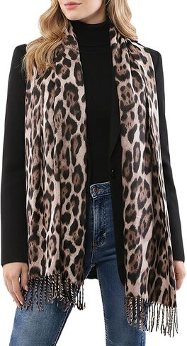 Women Leopard Print Scarf for Cold Weather - Soft Warm Shawls Scarves with Tassels(74.8''*23.62') in Saudi Arabia