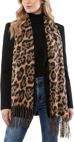 Women Leopard Print Scarf for Cold Weather - Soft Warm Shawls Scarves with Tassels(74.8''*23.62') in Saudi Arabia