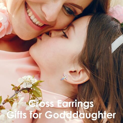 أقراط Cerslimo Cross for Girls ، التأكيد المسيحي معمودية المعمودية الكاثوليكية دينية عيد ميلاد عيد ميلاد ملهمة للأطفال المراهقين المراهقين in Kuwait