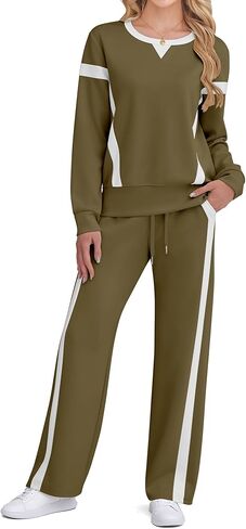 SHESHOW Women 2 Piece Lounge Set Tracksuit Color Block Pullover Wide Leg Pants Sweatsuit Matching Sets S-3XL in Kuwait