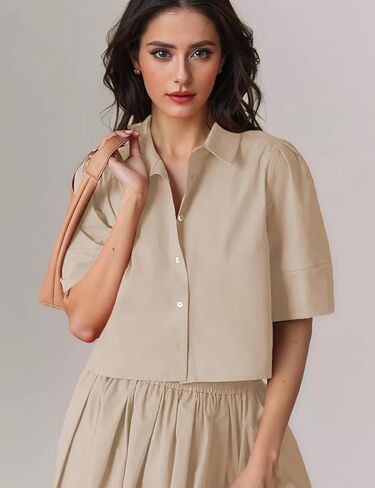 Womens Summer 2 Piece Outfits Skirt Sets Button Short Sleeve Tops Elastic Waist Maxi Dress Sets with Pockets in Kuwait